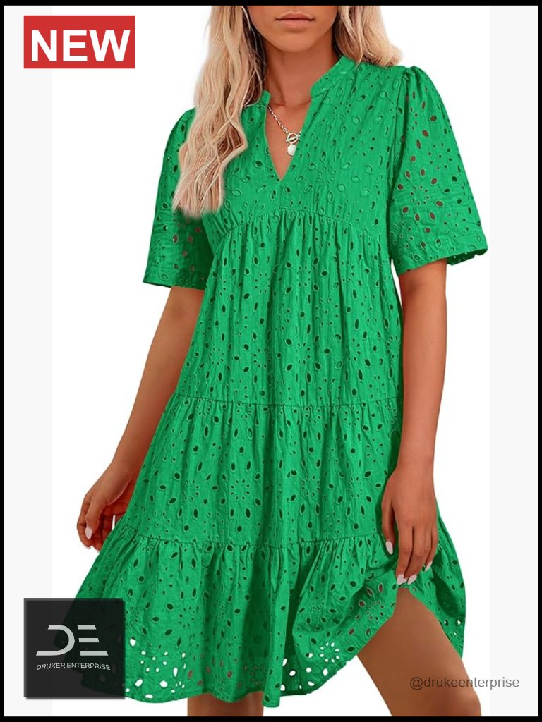 Boho Summer Dress With Lace Ruffle V-Neck Short Sleeve Mini